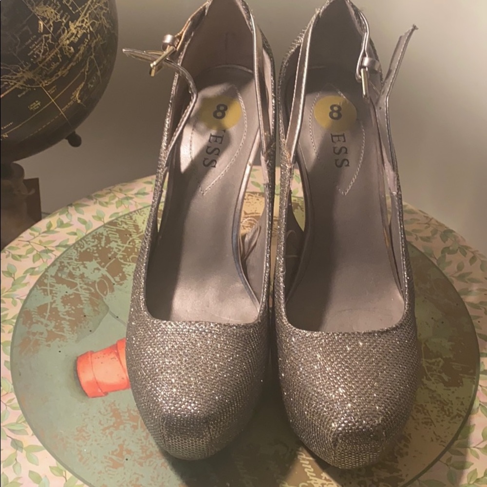 Silver glitter pumps